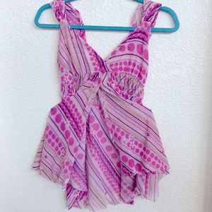 |y2k|70’s| pink patterned mesh butterfly-cut blouse 💕